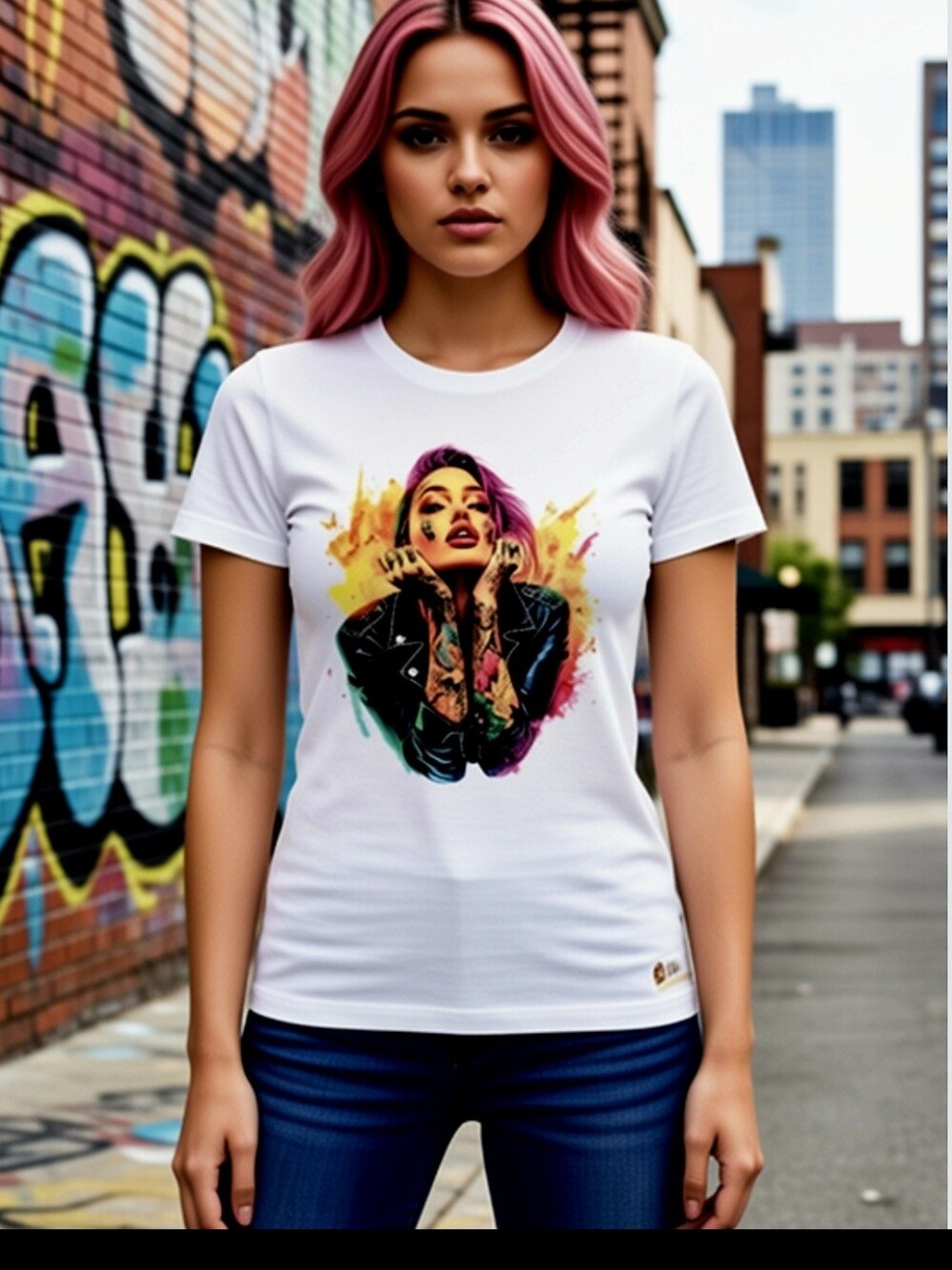 Luxury Cyber Punk Rhinestone Graphic Tee - Size S